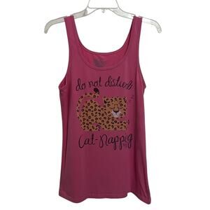 Rainforest Cafe | Y2K Leopard Cat Napping Tank Top XL Pink Sleep Vintage
